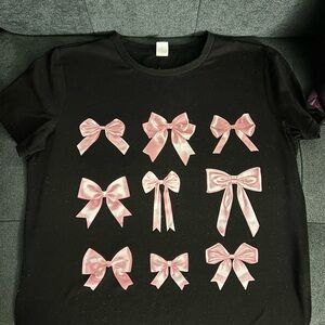 Girls Black Tee with Pink Bow Design
